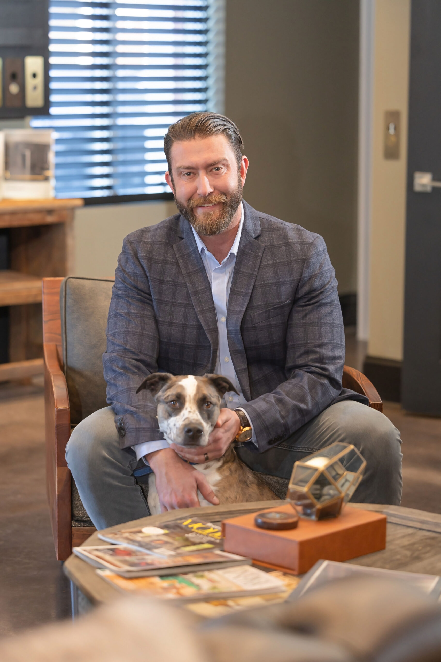 Vince Russo, founder, and office dog Golly